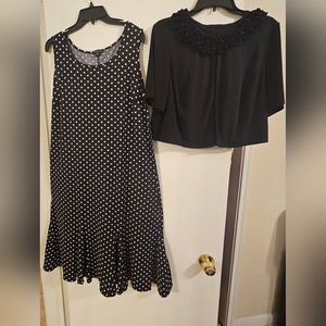 True Envy 14W Black & White Ruffled Dot Plus-Size Jacket & Dress